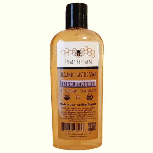 French Lavender w/Rosemary - Certified Organic - Liquid Castile Soap