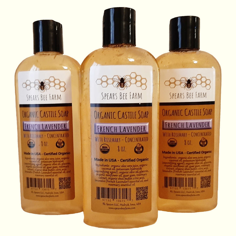 French Lavender w/Rosemary - Certified Organic - Liquid Castile Soap
